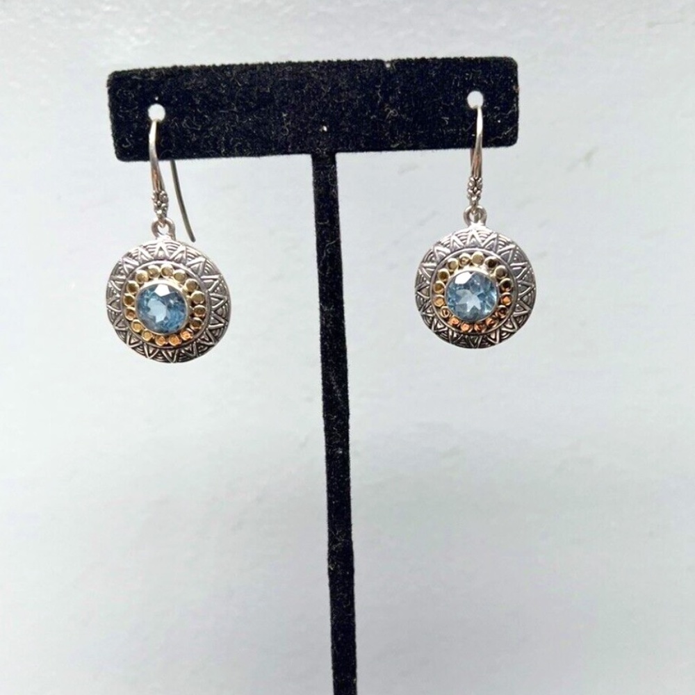 Sterling Silver and Blue Topaz Earrings with 18kt Gold by Samuel B